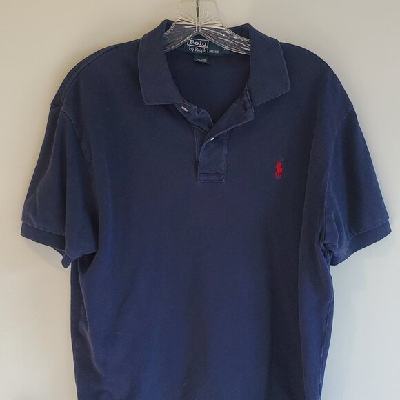 Polo Ralph Lauren Navy Polo Shirt Red Pony Logo L - Picture 1 of 5